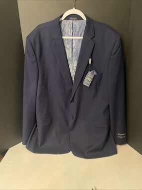 Adolfo Blazer Men's Navy Blue Solid 50 Reg, Motion Stretch Sport Coat Jacket